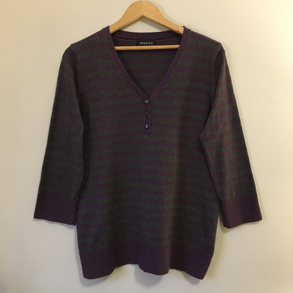 Vintage 90s Vibes Jessica Purple and Grey 1/4 Button Down Grunge Sweater